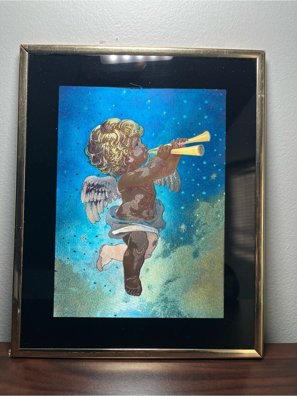 Vintage 1990s Holographic Cherub Angel Wall Foil Art Framed Heavenly Victorian - Picture 10 of 10